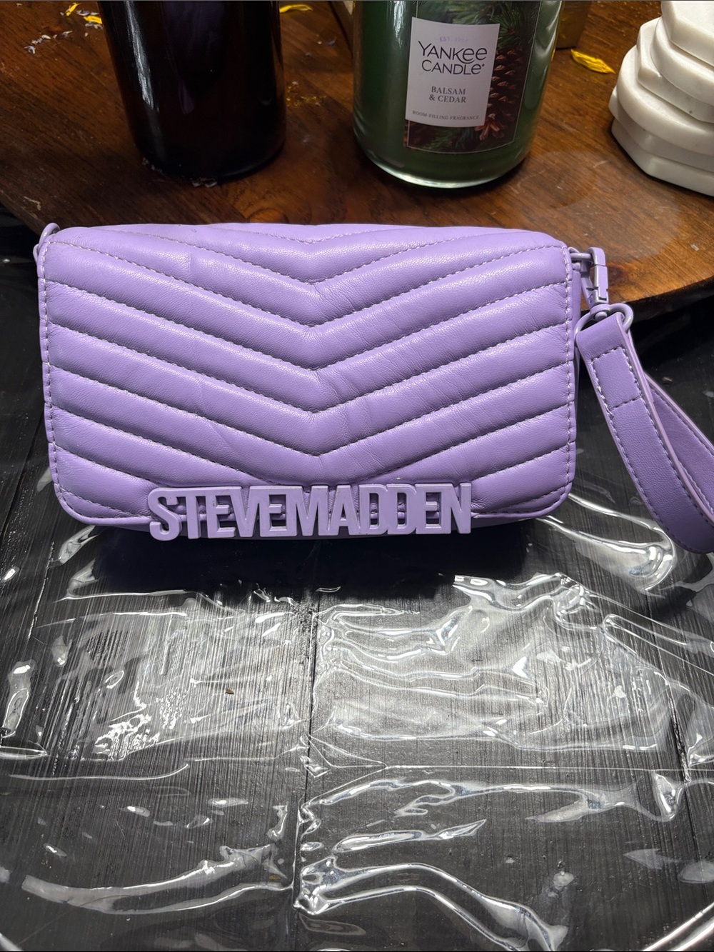 Steve Madden Lavender Quilted Wristlet Clutch